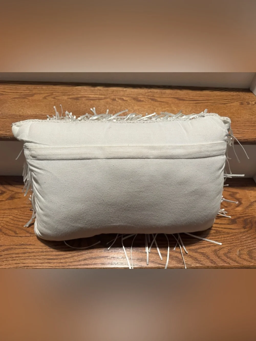White fringe lumbar throw pillow